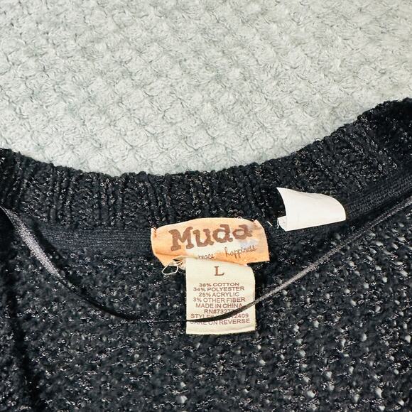 vintage y2k MUDD black sparkly sequin crochet coquette knit sweater wmns L - Picture 4 of 6